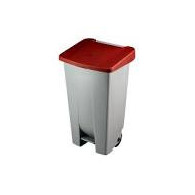 CUBO BASURA GRIS 87 Lts. Pedal+Tapa Roja